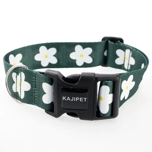 White Floral Collar, Harness and Leash