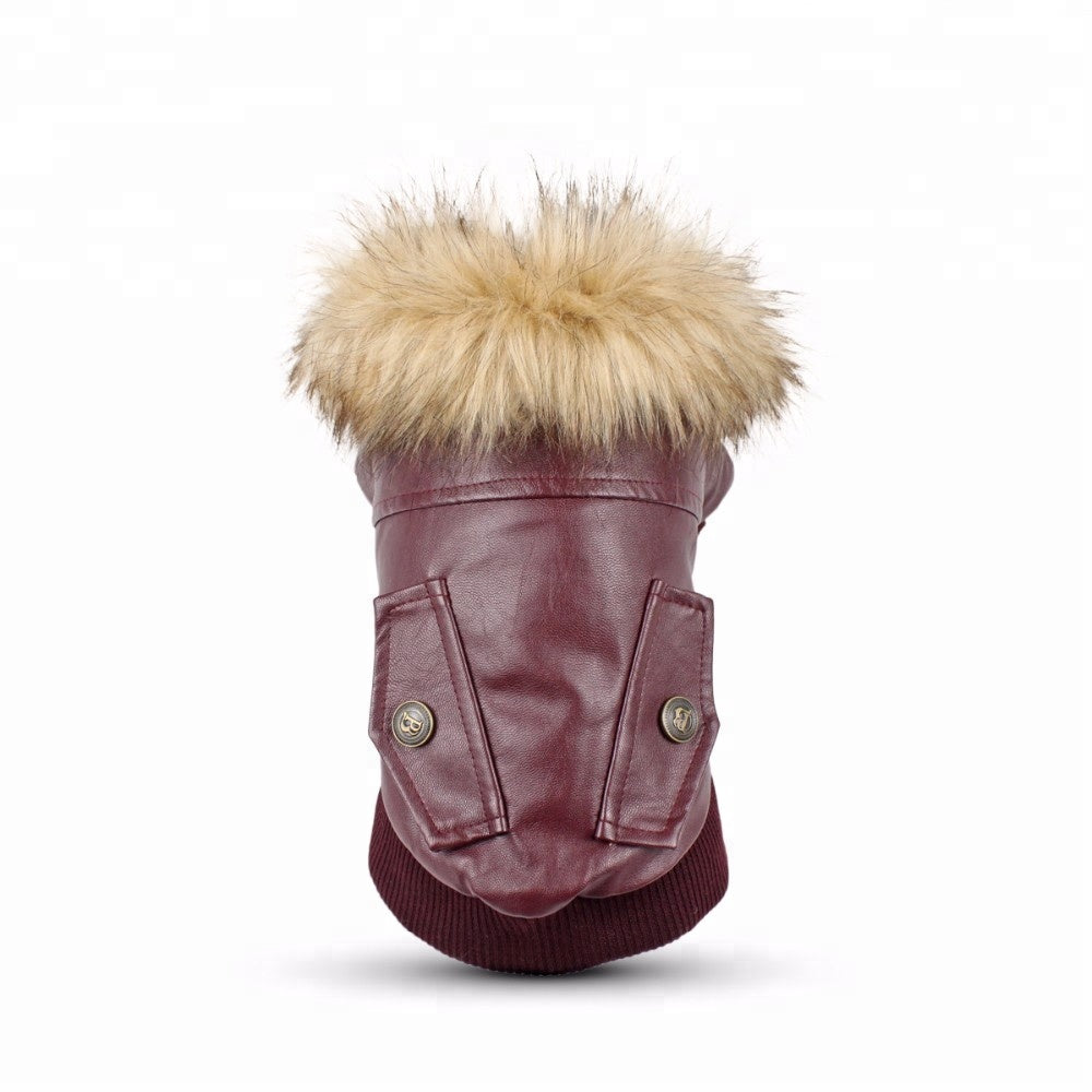 Leather Bomber Jacket with Fur Collar
