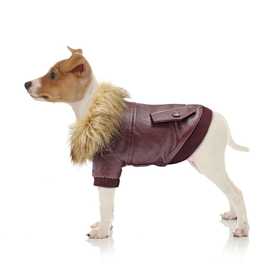 Leather Bomber Jacket with Fur Collar