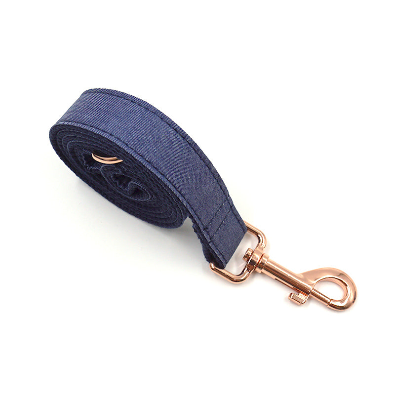 Dark Blue Denim Bow, Collar Leash and Bag