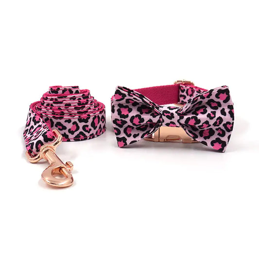 Leopard Print Rose Gold Collar and Leash Set