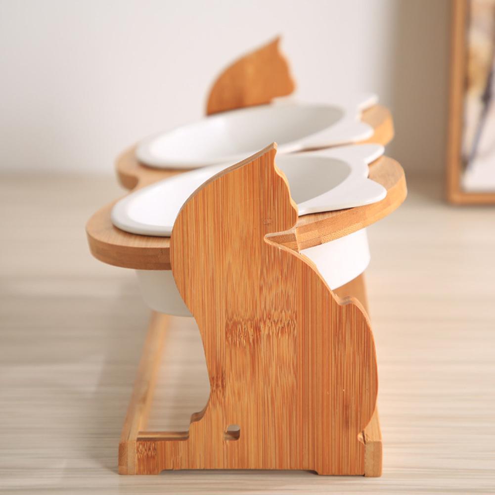 Cat Bowls on Solid Wood Stand