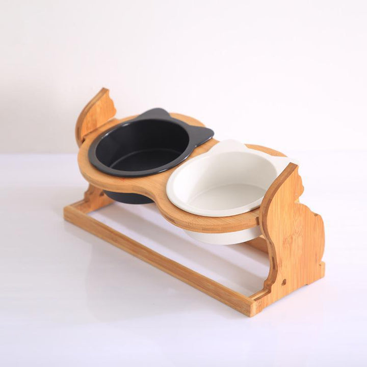 Cat Bowls on Solid Wood Stand