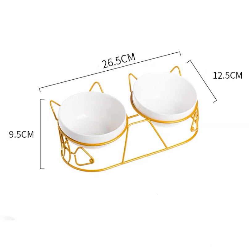 Cute Cat & Fish Duo Bowl with Stand