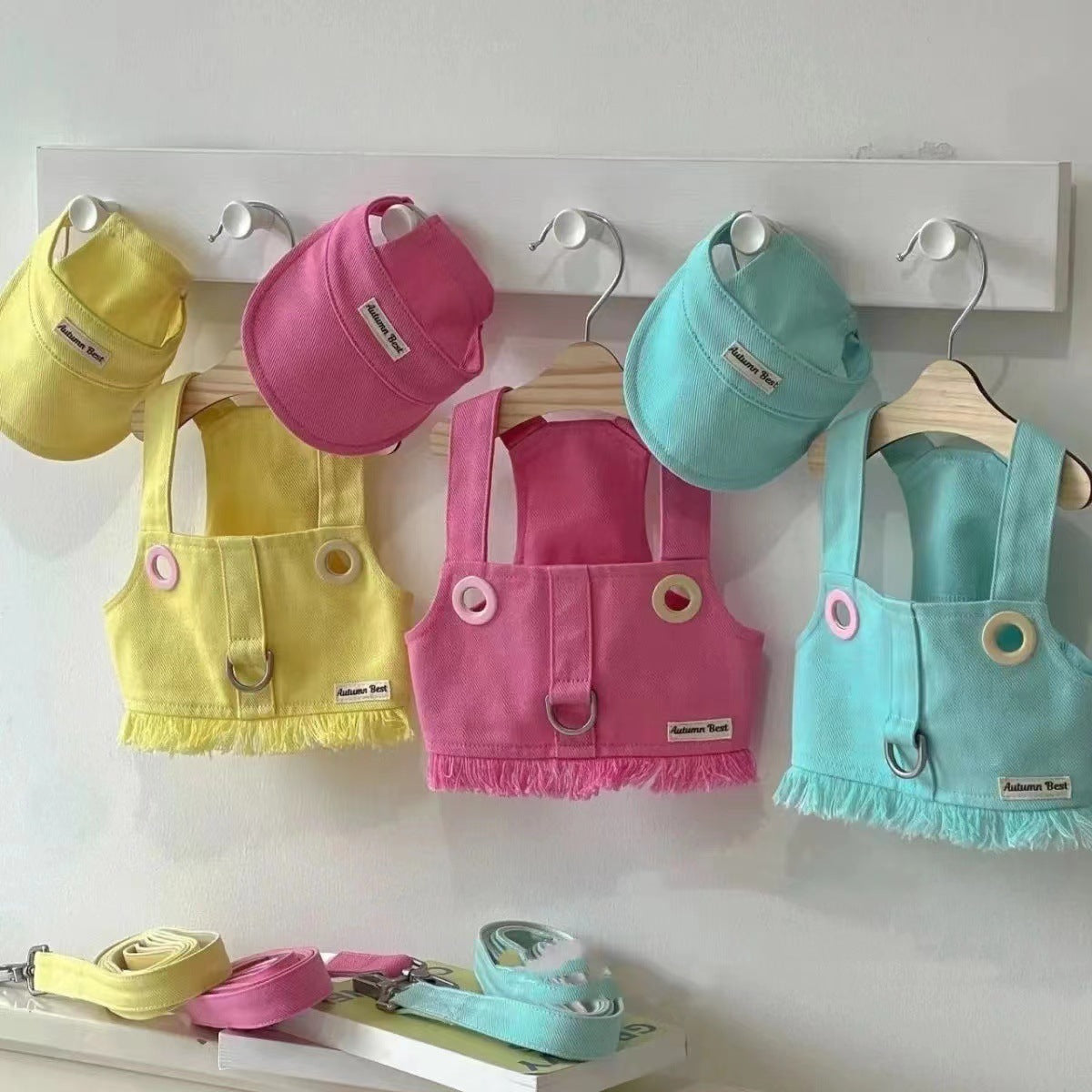Candy Colour Denim Vest, Leash & Hat