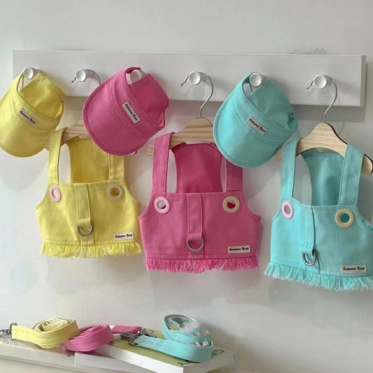 Candy Colour Denim Vest, Leash & Hat