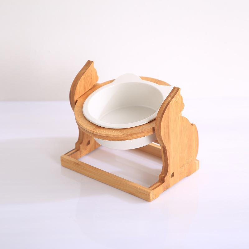 Cat Bowls on Solid Wood Stand