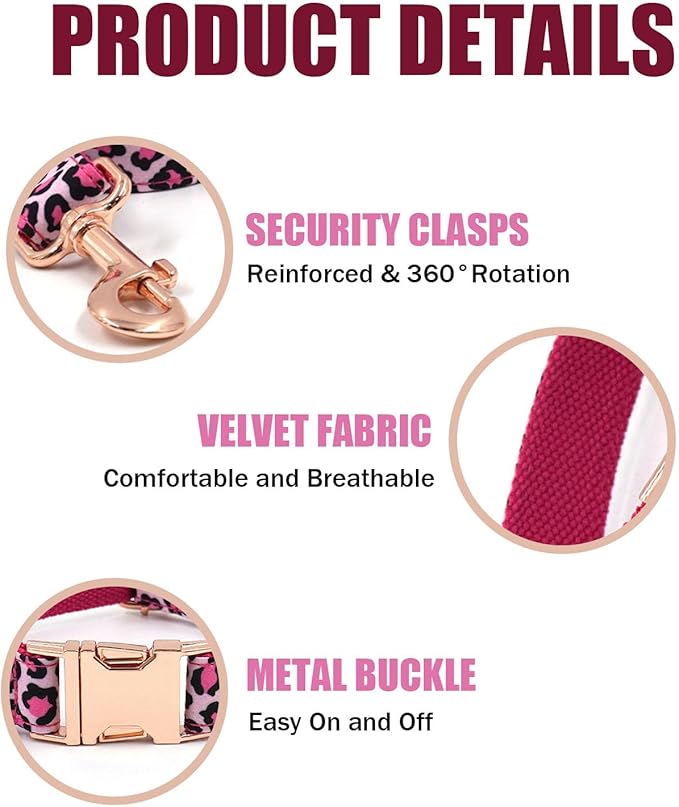 Leopard Print Rose Gold Collar and Leash Set