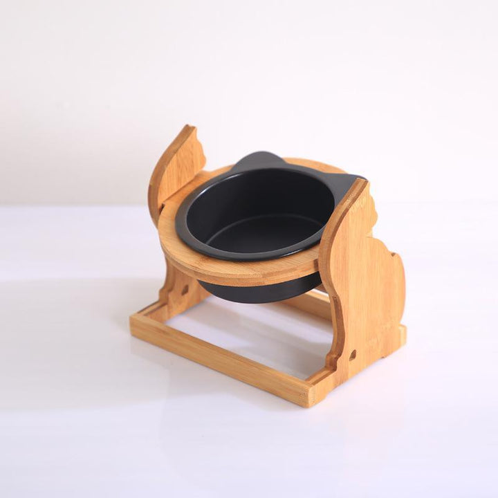 Cat Bowls on Solid Wood Stand
