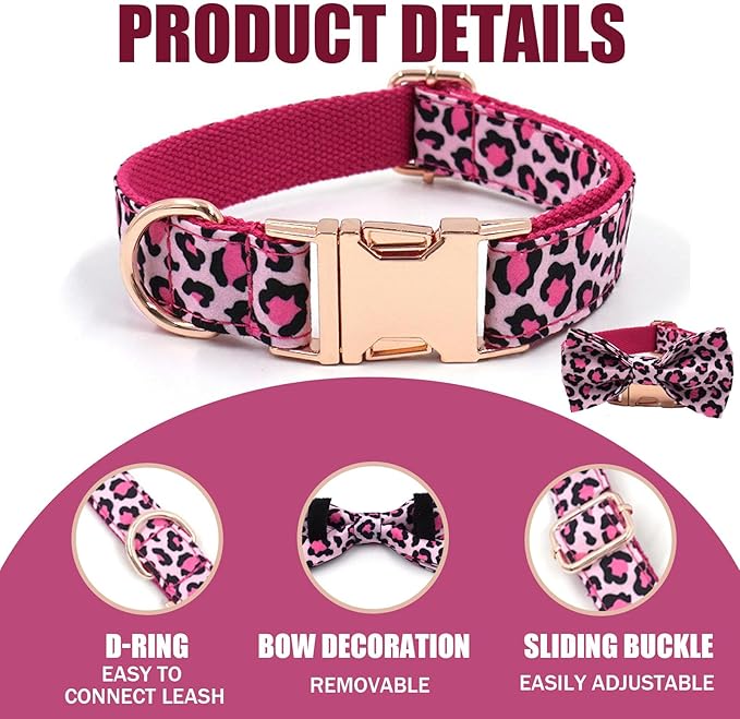 Leopard Print Rose Gold Collar and Leash Set