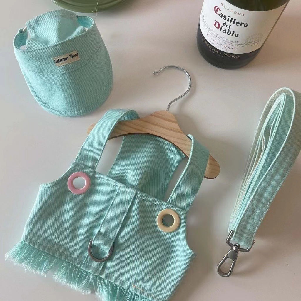 Candy Colour Denim Vest, Leash & Hat