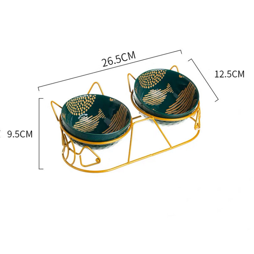 Cute Cat & Fish Duo Bowl with Stand