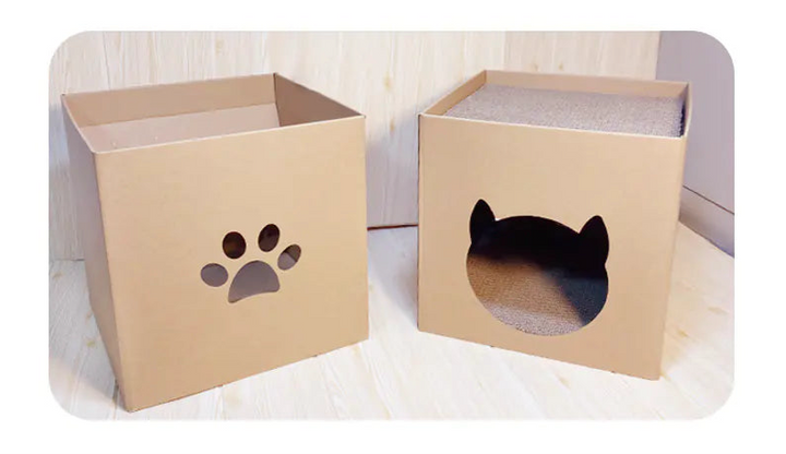 Vertical Cat Scratching Post with Paper House