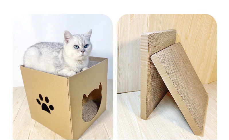 Vertical Cat Scratching Post with Paper House