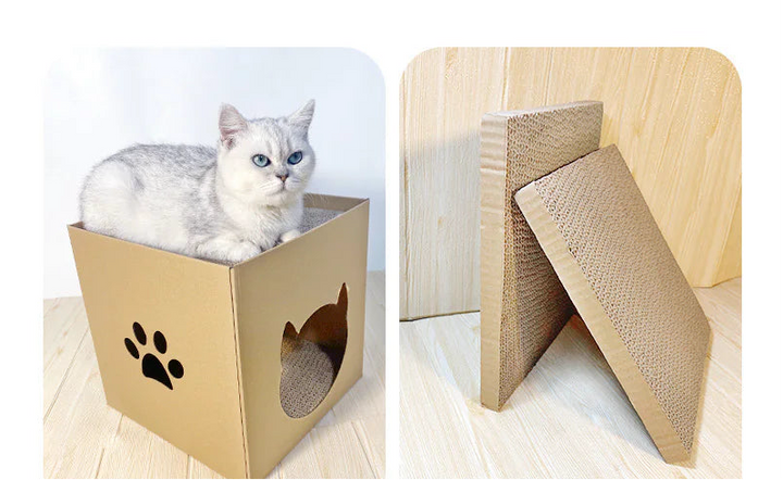 Vertical Cat Scratching Post with Paper House