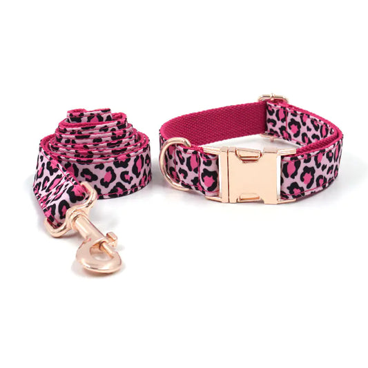 Leopard Print Rose Gold Collar and Leash Set