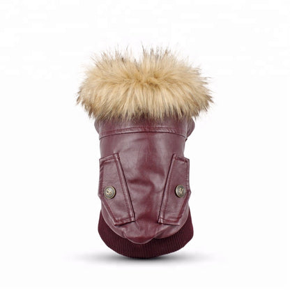 Leather Bomber Jacket with Fur Collar