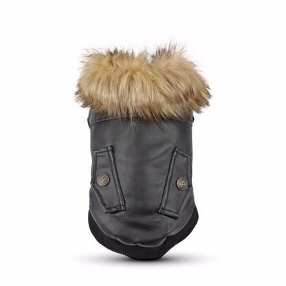 Leather Bomber Jacket with Fur Collar