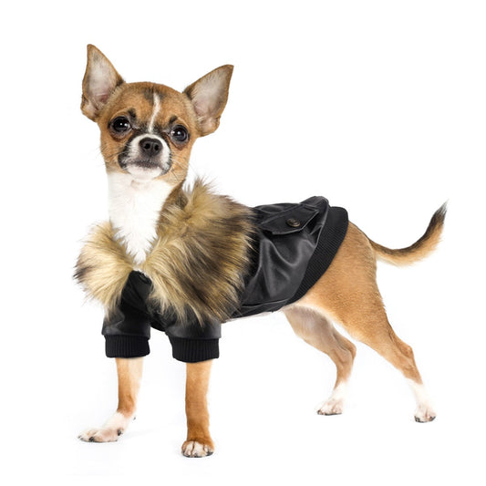 Leather Bomber Jacket with Fur Collar