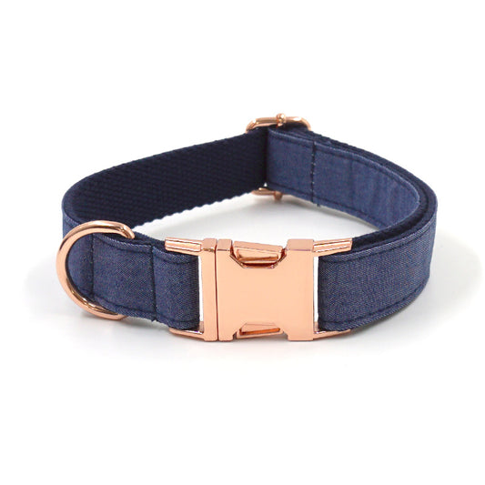 Dark Blue Denim Bow, Collar Leash and Bag