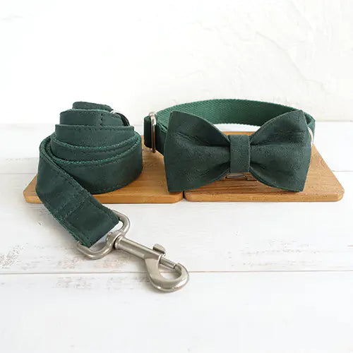 Green Collar, Bow and Leash Set
