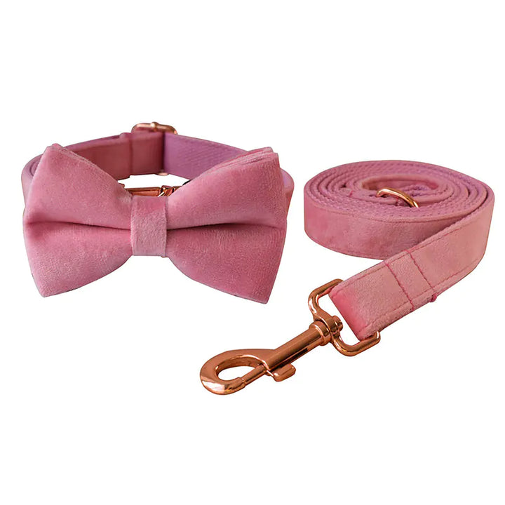 Pink Velvet Collar Bow and Leash Set