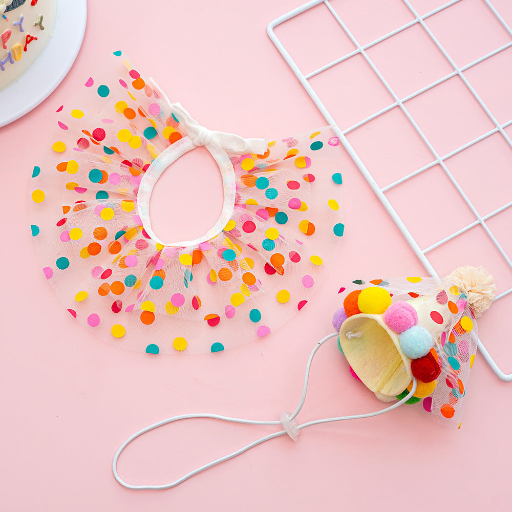 Polka Dot Lace Pet Birthday Hat & Bib Set