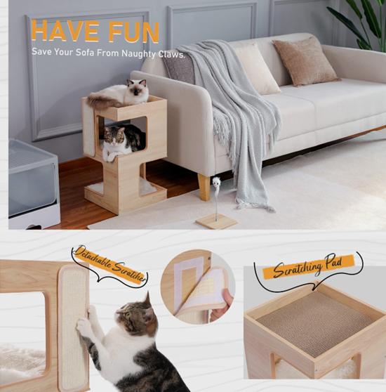 Solid Wood Double Layer Cat Nest