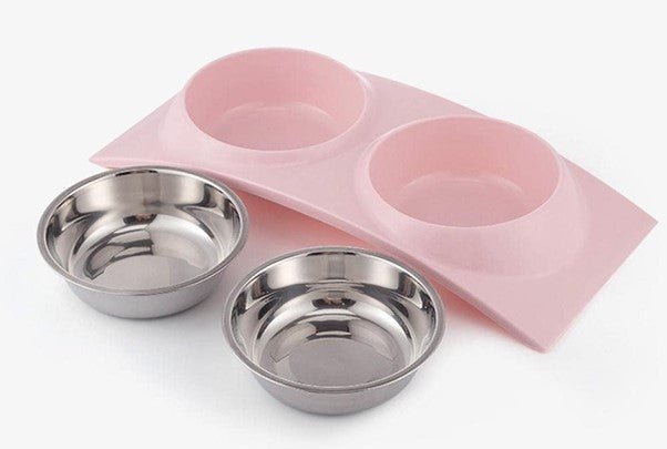 Ergonomic Stainless Steel Dual Bowl Set