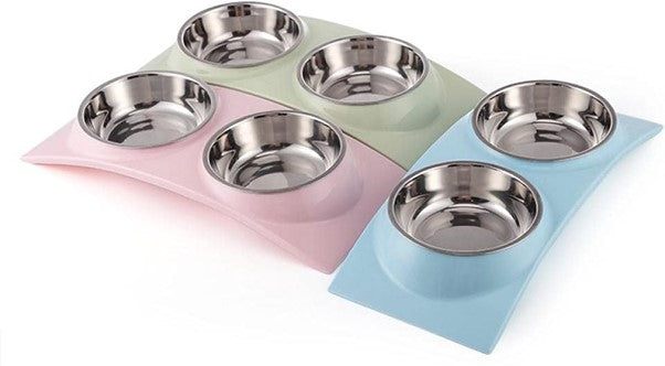 Ergonomic Stainless Steel Dual Bowl Set