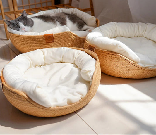 Woven Rattan Basket Bed