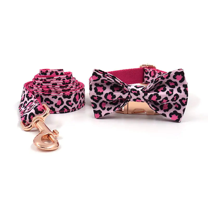 Leopard Print Rose Gold Collar and Leash Set
