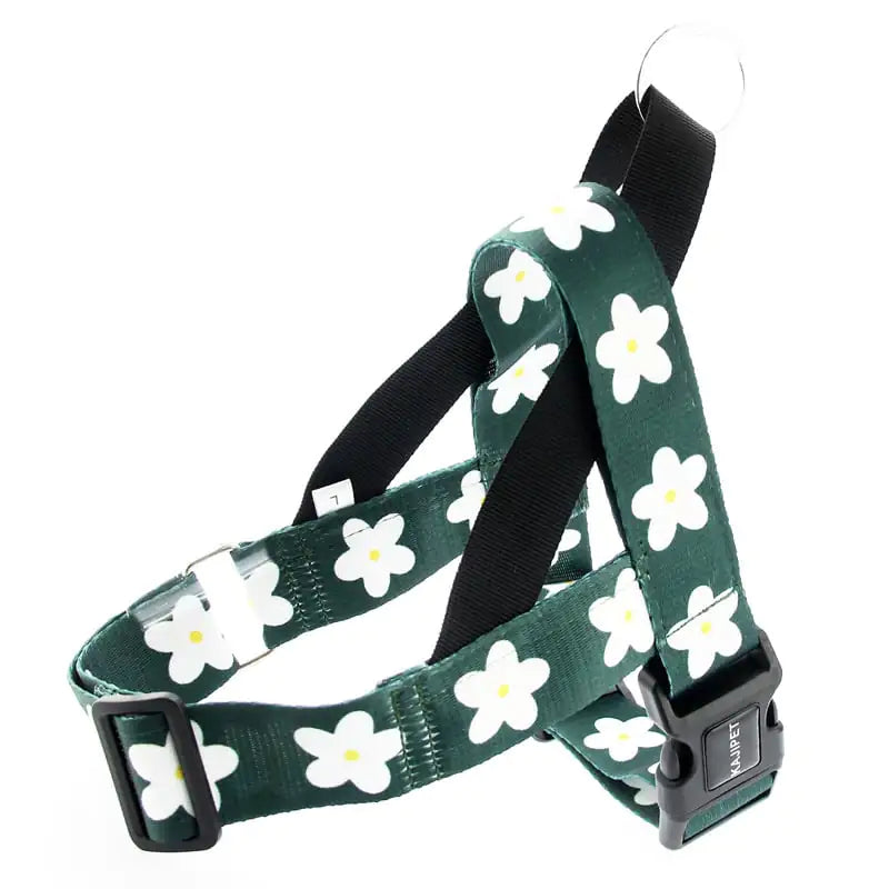 White Floral Collar, Harness and Leash