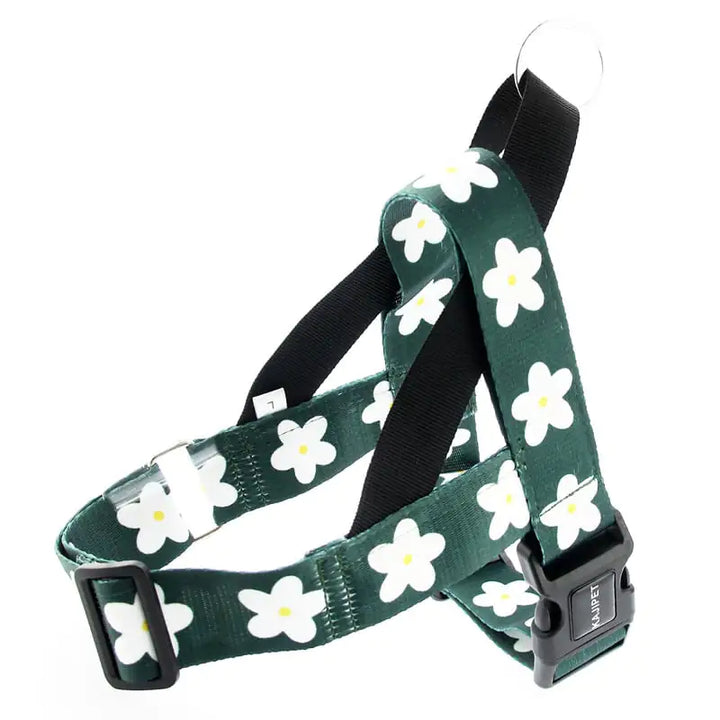 White Floral Collar, Harness and Leash