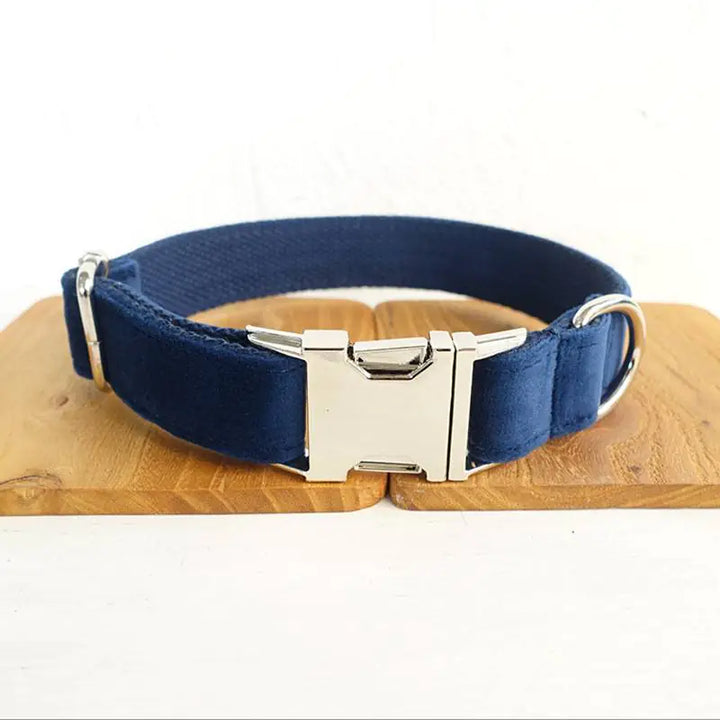 Blue Velvet Bow, Collar & Leash Set