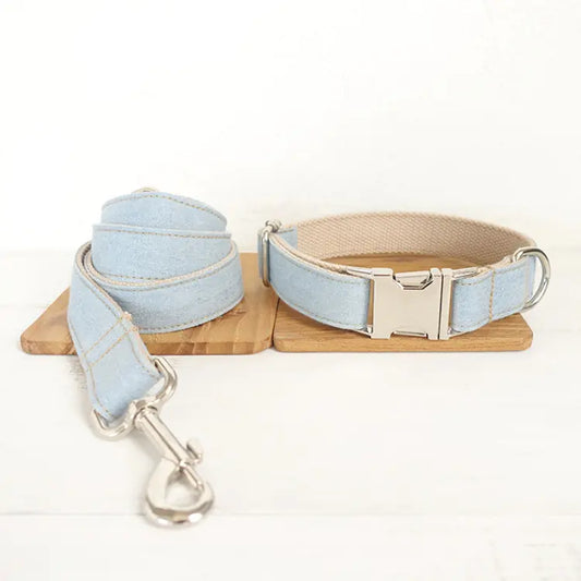 Blue Denim Collar & Leash Set