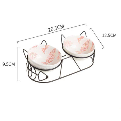 Cute Cat & Fish Duo Bowl with Stand