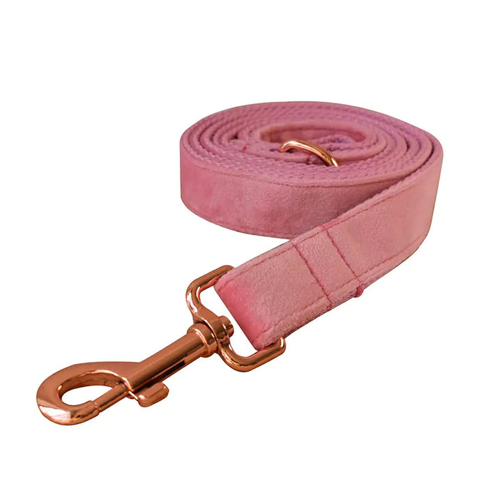Pink Velvet Collar Bow and Leash Set