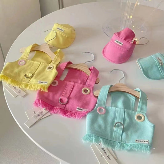 Candy Colour Denim Vest, Leash & Hat