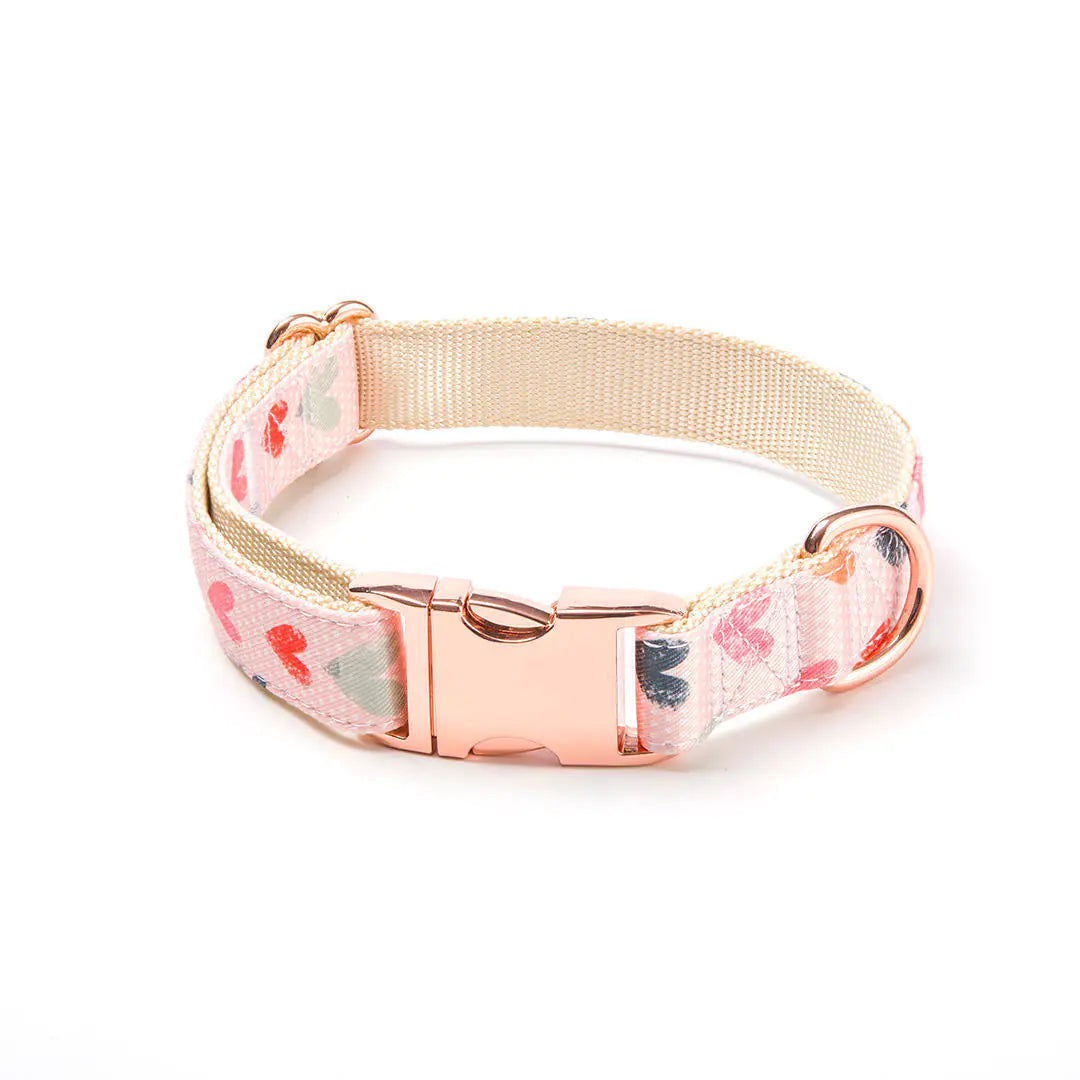 Heart Pattern Collar, Bow and Leash Set