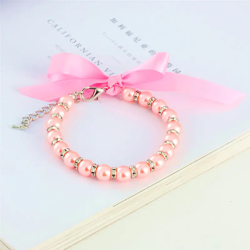 Pearl Necklace Collar with Bow