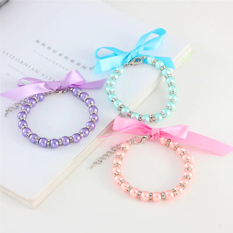Pearl Necklace Collar with Bow