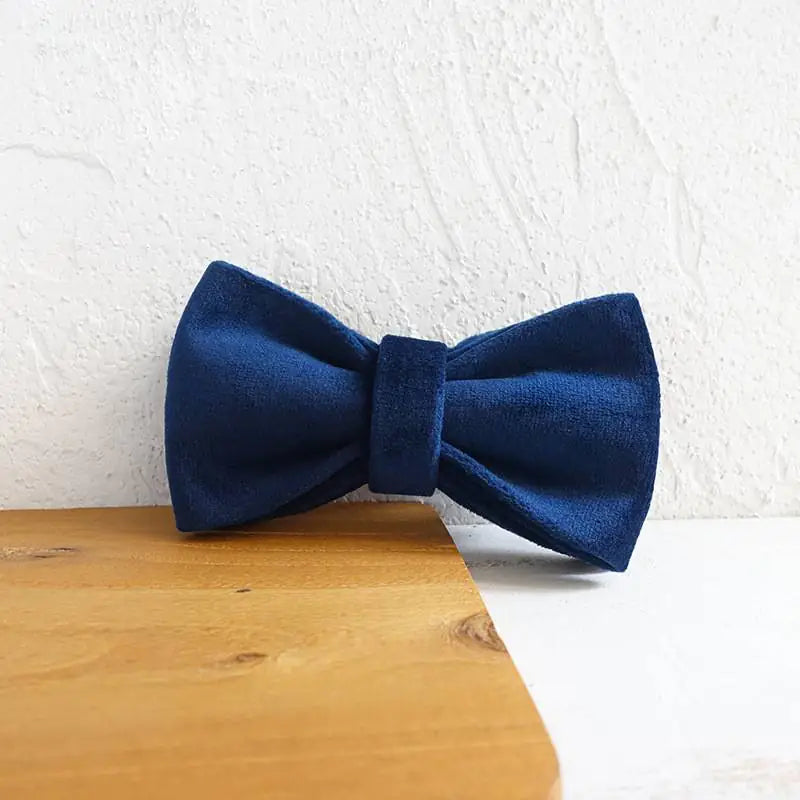 Blue Velvet Bow, Collar & Leash Set