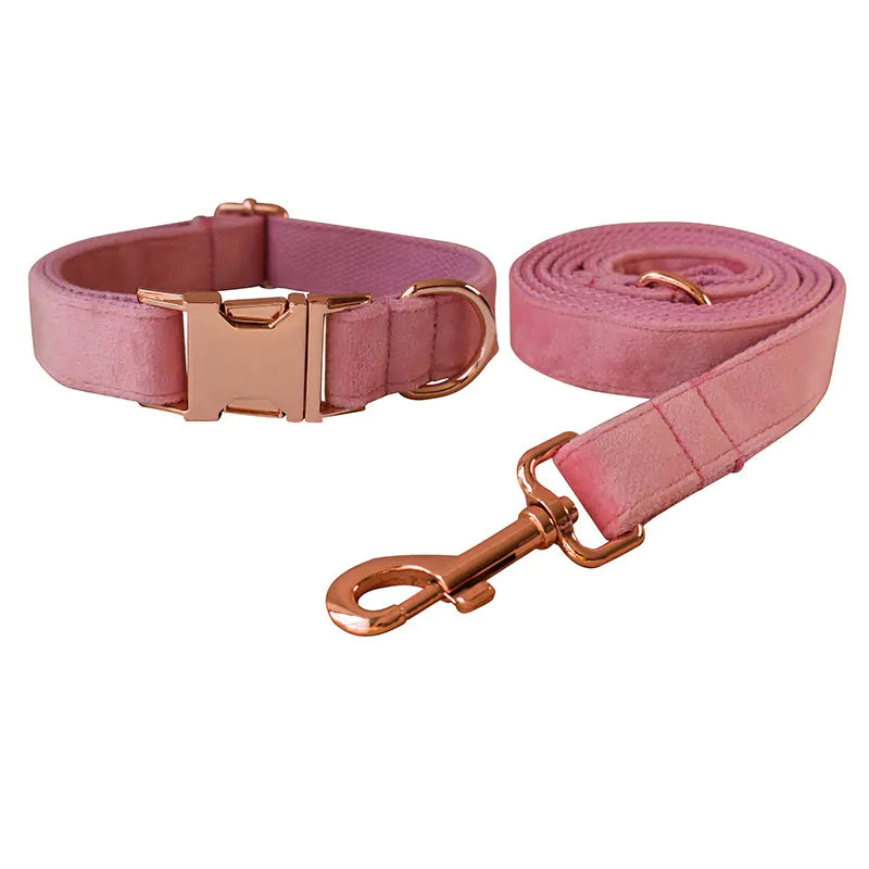Pink Velvet Collar Bow and Leash Set